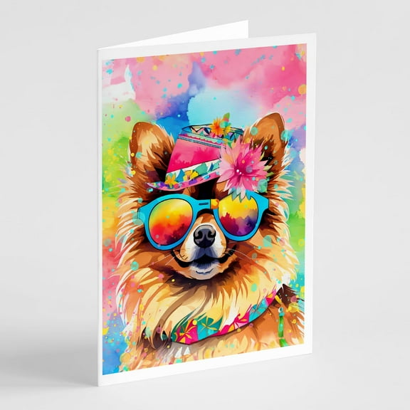 Pomeranian Hippie Dawg Greeting Cards Pack of 8 7 in x 5 in