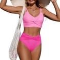 thumbnail image 7 of Women's High Waisted Bikini Sets Tummy Control 2 Piece Swimsuits Full Coverage Knot Front Bathing Suit with Adjustable Strap Pink, 7 of 7