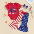 thumbnail image 2 of Okbabeha 4th Of July Baby Girl Outfit Letter Print Romper American Flag Flare Pants Fourth Of July, 2 of 8