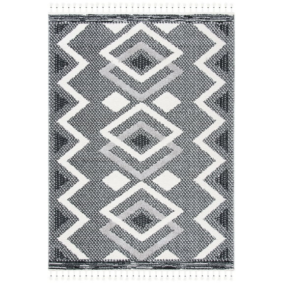 SAFAVIEH Moroccan Tassel Reanna Southwestern Shag Area Rug, Ivory/Black, 5'5" x 7'7"