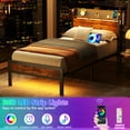 thumbnail image 3 of Satifur LED Bed Frame Twin Size with Charging Station, Platform Metal Bed Frame with Storage Headboard, No Box Spring Needed, Noise-Free, 3 of 11