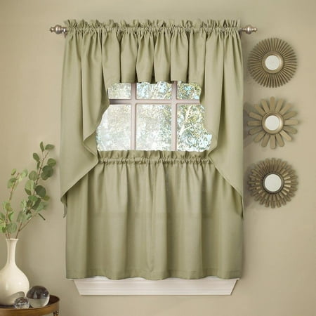 Sage Solid Opaque Ribcord Kitchen Curtains Choice Of Tiers Valance
