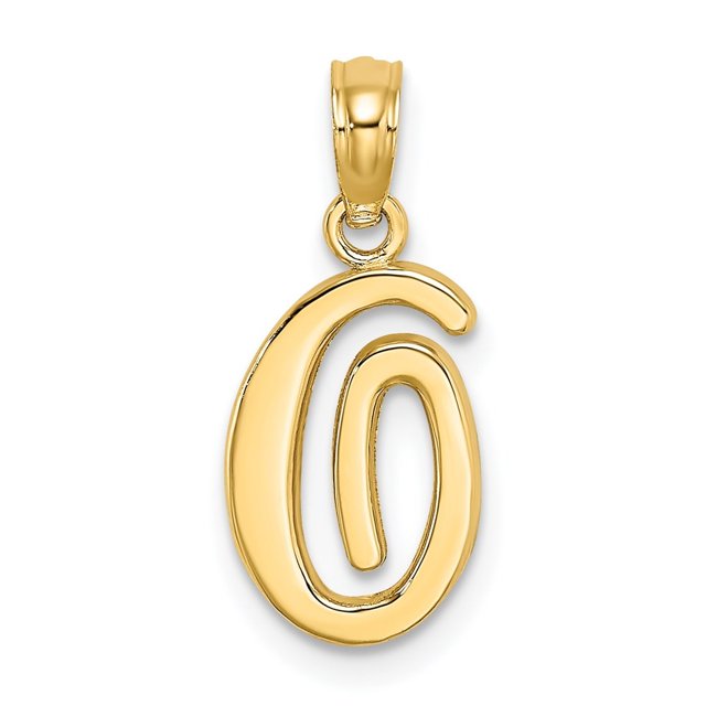 Diamond2Deal 14K Yellow Gold Script Letter O Initial Pendant for Women (L- 0.62inch, W- 0.34inch)