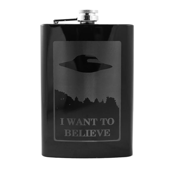 8oz BLACK I Want to Believe Flask L1