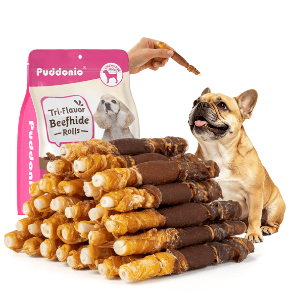 Puddonio Chicken, Duck & Liver with Rawhide Dog Treats, 21.16oz, 5 Inch