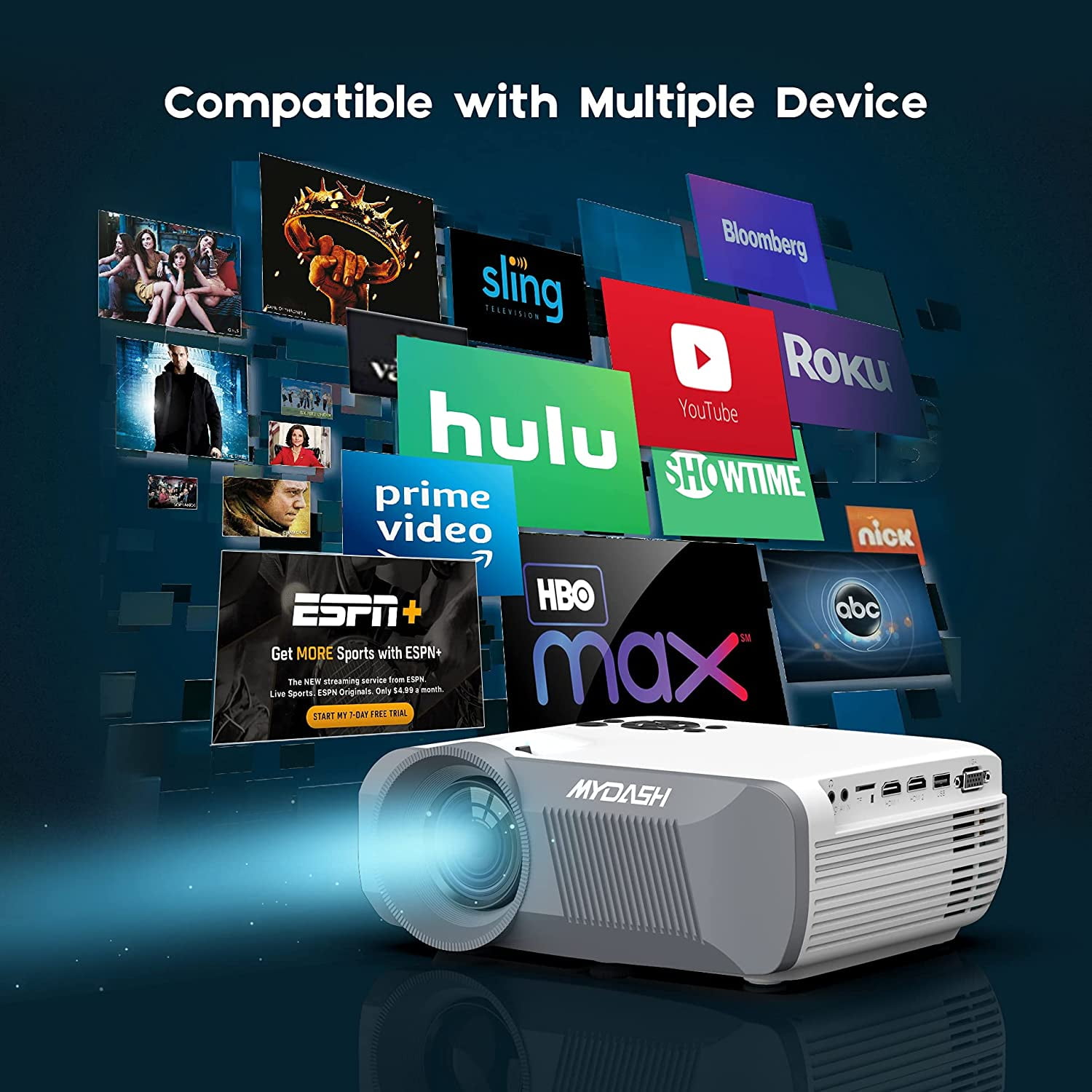 Portable WiFi Projector, MYDASH 2021 Upgraded Mini Movie Projector 