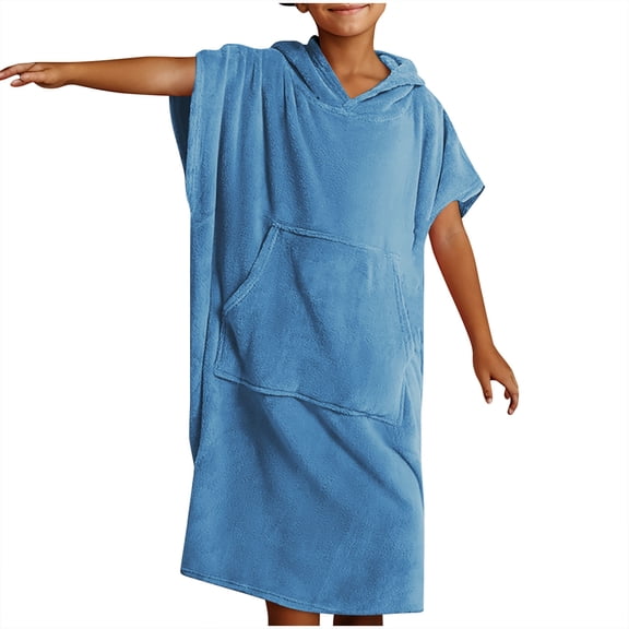 Agkizg Kids Hooded Beach Robe Solid Color Sun Protection Quickly Dry for Boys Girls