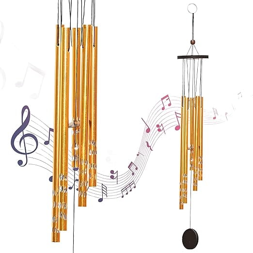 Wind Chimes for Home Decor – Feng Shui Metal Hanging Bells, Big Size, Positive Energy Vibrations, 5 Pipes, Gold Wind Chime for Balcony, Garden, and Outdoor Office Decoration