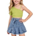 thumbnail image 2 of Amidoa Girls 2 Piece Outfits Summer Clothes Tank Top Cotton Short Sleeve Solid Color T-Shirt and Casual Shorts Kids Clothing Sets Green Size 8, 2 of 9