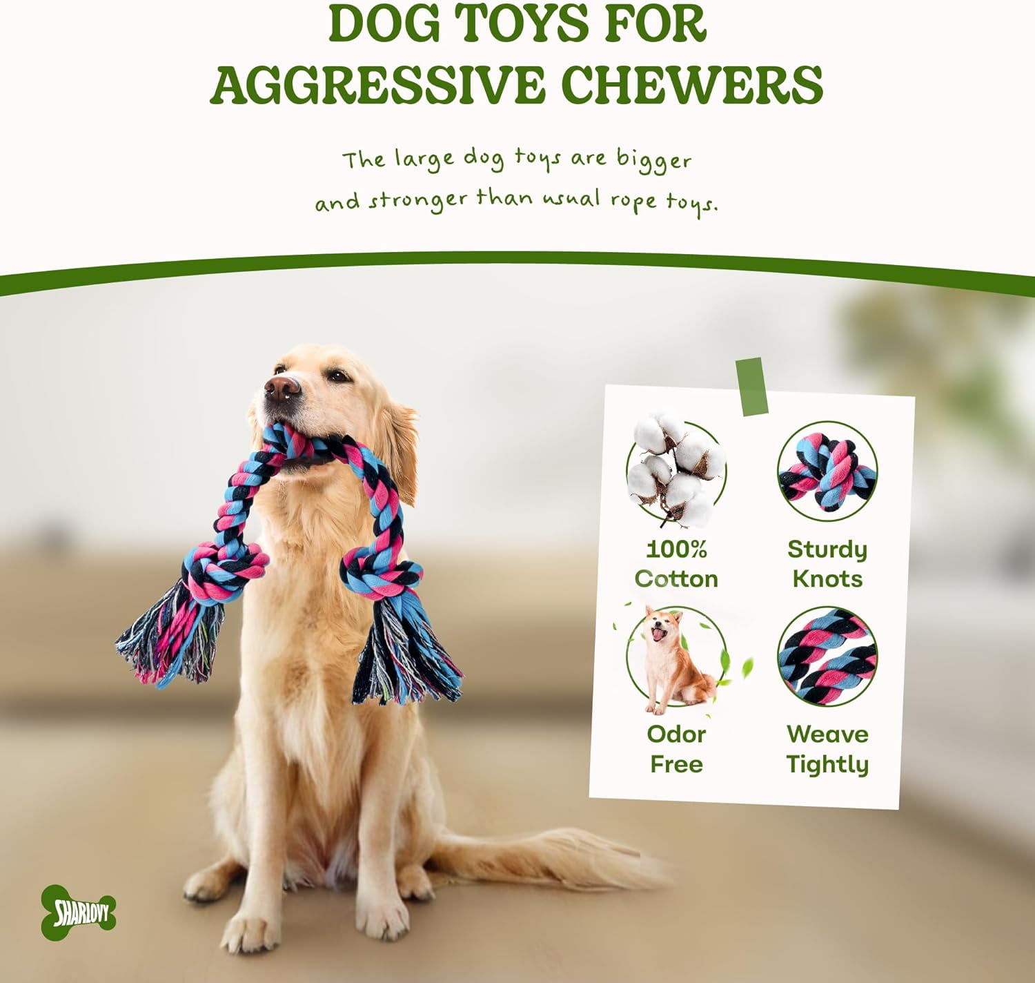 Dog Rope Toy for Large Dogs, Heavy Duty Chew Toys for Aggressive Chewers, Indestructible Durable Cotton Tug of War Rope Toys for Medium to Large Breed Teeth Cleaning