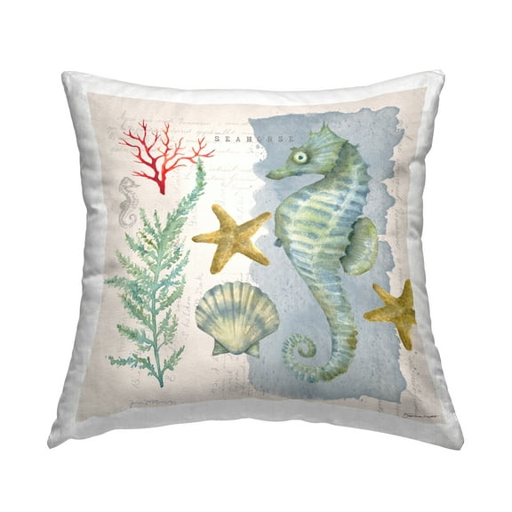 Stupell Industries Nautical Varied Sea Life Seahorse Animal Design by Stephanie Workman Marrott Throw Pillow