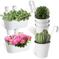 thumbnail image 4 of 6Pack Railing Planter with Drainage- 10.6" & 5.1" Bucket Pots for Balcony Railing- Metal Iron Hanging Flower Pots for Herb Planter Outdoor Deck & Rail Decor with Hook, White, 4 of 6