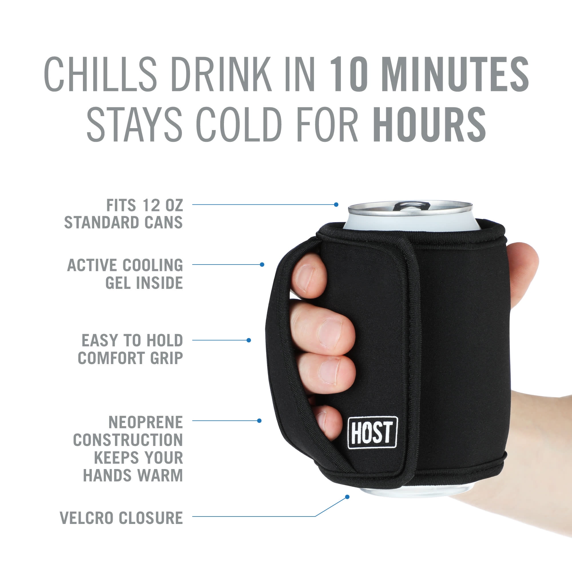 Host Insta-Chill Standard Can Sleeve for Beer, Soda, Seltzer, Juice, Black