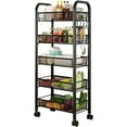 thumbnail image 3 of Historyli Carrito de almacenamiento con ruedas de 5 niveles, carrito utilitario de metal con 4 ruedas bloqueables para cocina, color negro, 3 of 8