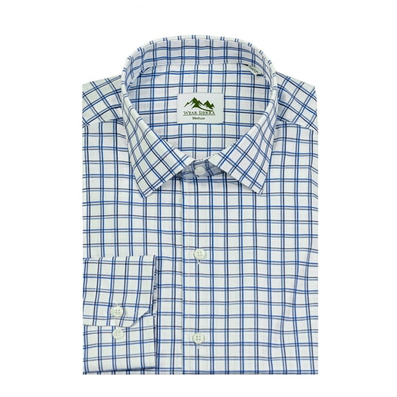 Wear Sierra Top Shelf Men's Turkish Cotton Long Sleeve Button Up Shirt in Blue Windowpane Plaid