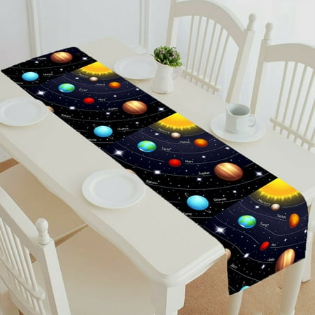 

ECZJNT Colorful Solar System Orbits Twinkling Night Sky Stars table runner table cloth tea table cloth 16x72 inch