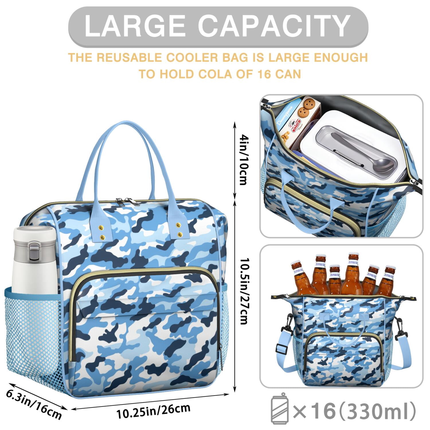 Camo Print Insulated Lunch Bag – Tactical Army Style Reusable Cooler Tote, Leakproof Dual Compartment Lunch Box for Work or Outdoor Use