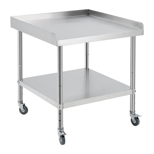 Yiwa Stainless Steel Commercial Prep Table, Heavy-Duty Worktable with Adjustable Shelf, 3-Sided Backsplash & 5" Locking Casters