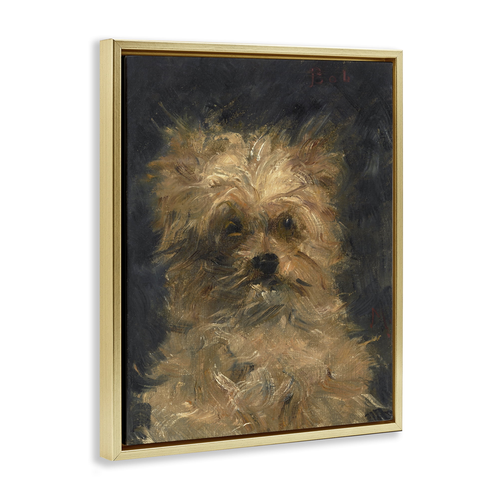 Stupell Industries Edouard Manet Dog Portrait Gold Framed Floater Canvas Wall Art, design by Lil' Rue
