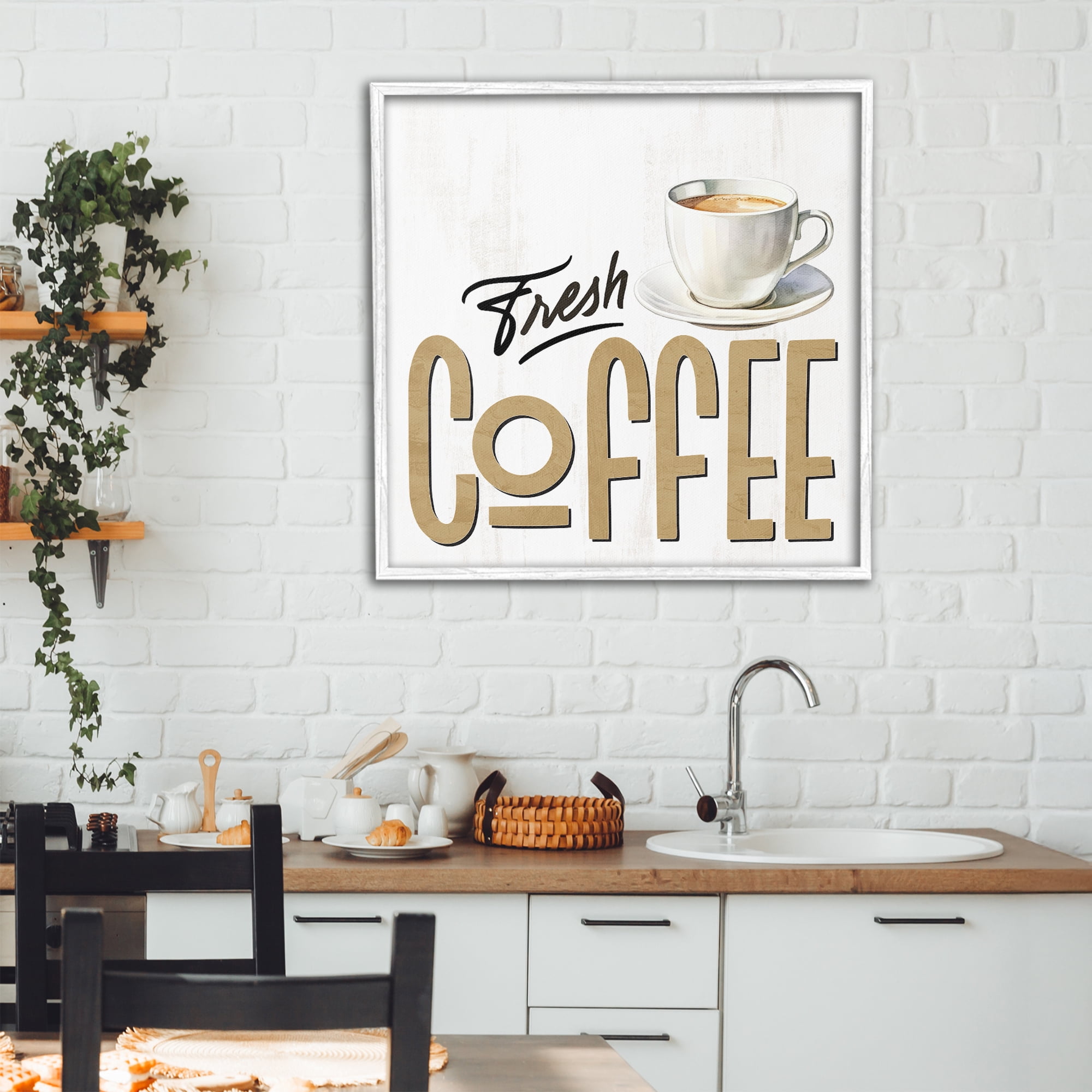 Stupell Industries Fresh Hot Coffee White Framed Giclee Art, design by Kim Allen
