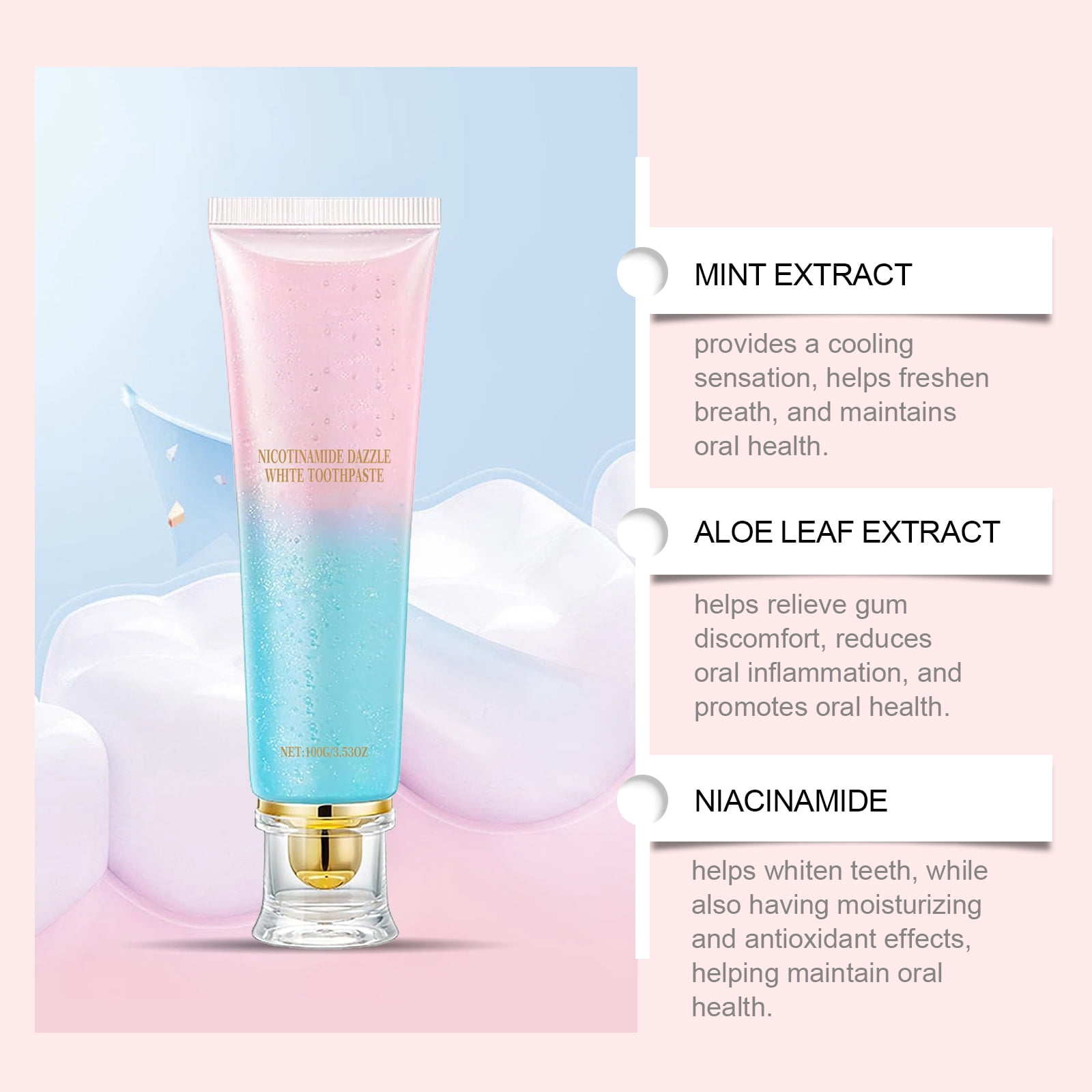 Alvantor Niacinamide Whitening Toothpaste, Gentle Formula for Brighter Teeth & Fresh Breath, 3.53oz, 16PC