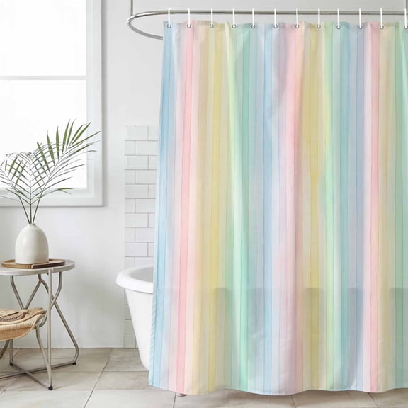 Colorful Striped Small Stall Shower Curtain, Waterproof Shower Curtains for Bathroom, Farmhouse Vertical Striped Watercolor Washable Fabric Cloth Bath Curtain for Bathtub with Hooks 36x72 Inches