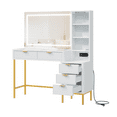 thumbnail image 2 of MELLCOM 48" Fluted Makeup Vanity Desk with Mirror and Lights, Modern Glass Top Dressing Table Set for Bedroom, Big Vanity Table, White, 2 of 9