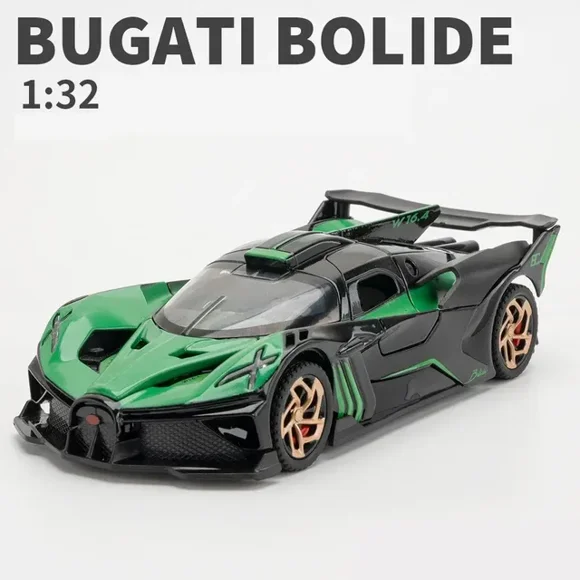 1/32 Bugatti Bolide Alloy Sport Car Model Toys Simulation Diecasts Metal Vehicle With Sound Light Pull Back Decoration Boy Gifts FGS