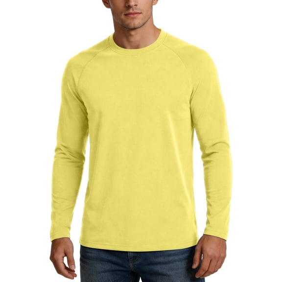 Men's UPF 50 Sun Protection Long Sleeve Shirt, Elastic UV Blocking Quick-Dry Rash Guard for Outdoor Sports Yellow S