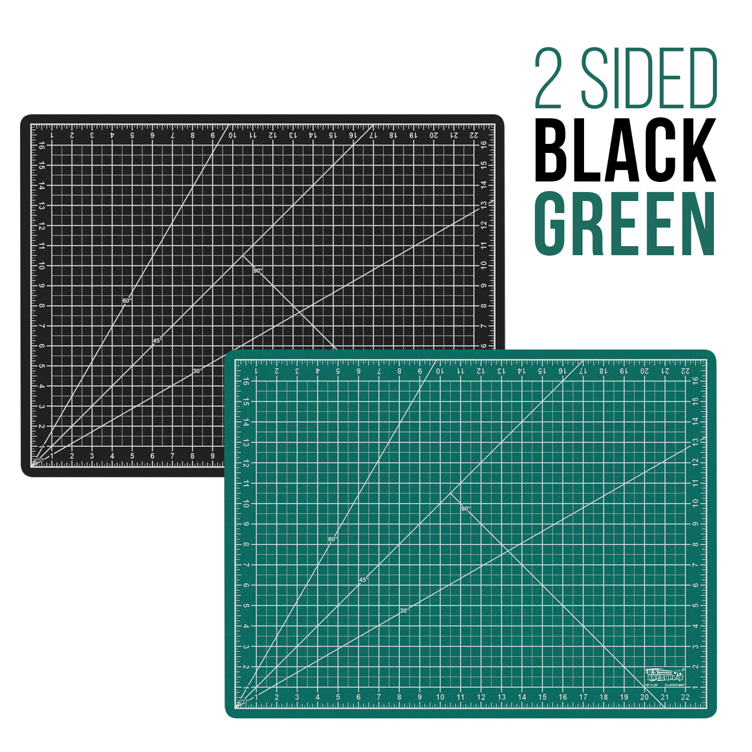 24 x 36 GREEN/BLACK Self Healing 5-Ply Double Sided Durable PVC Cutting  Mat 