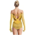 thumbnail image 2 of Linjinx Womens Latin Salsa Dance Leotard Glitter Rhinestones Fringe Dance Bodysuit with Gloves Yellow M, 2 of 6