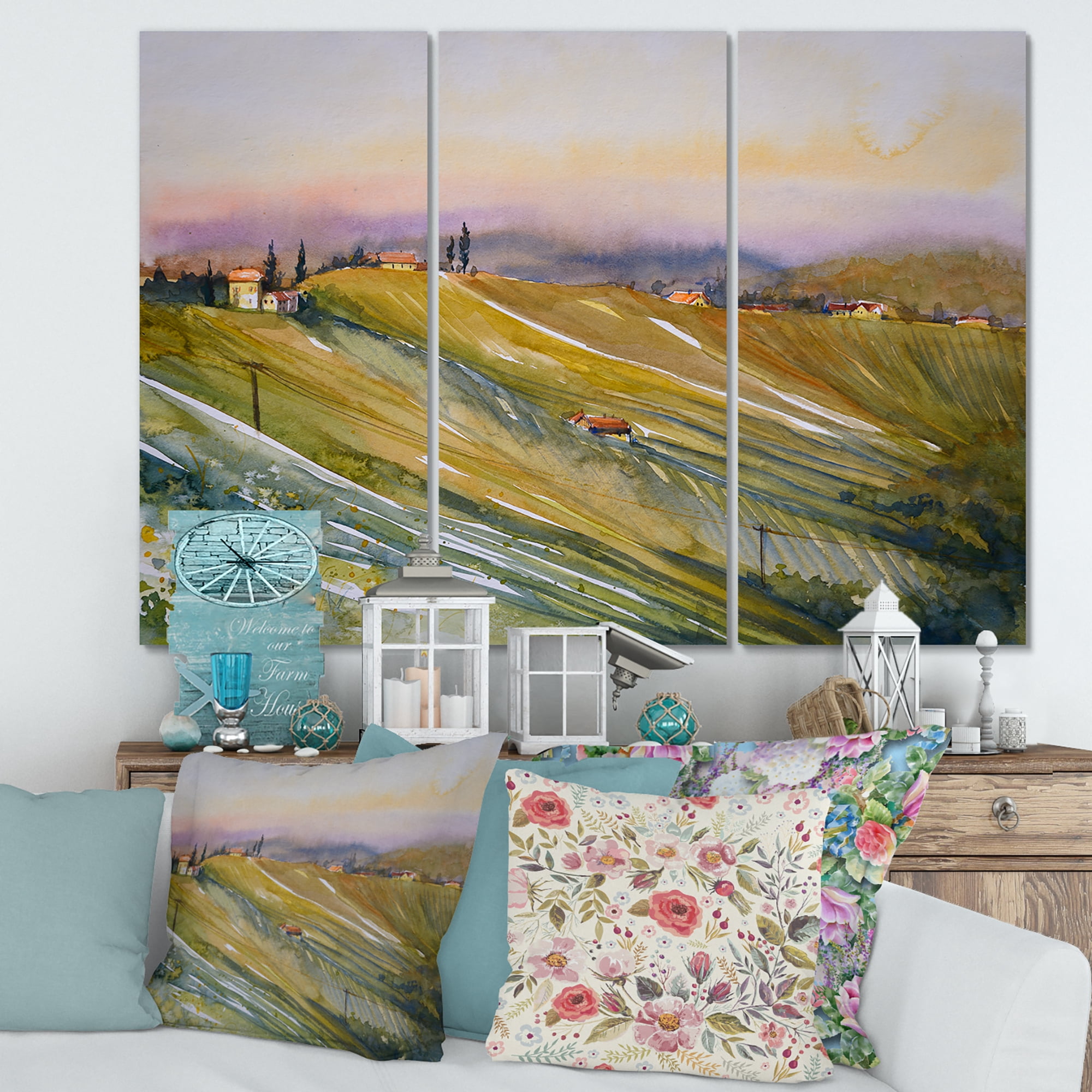Designart ' Vineyard At Morning In Tuscany Italy ' Country Canvas Wall Art Print