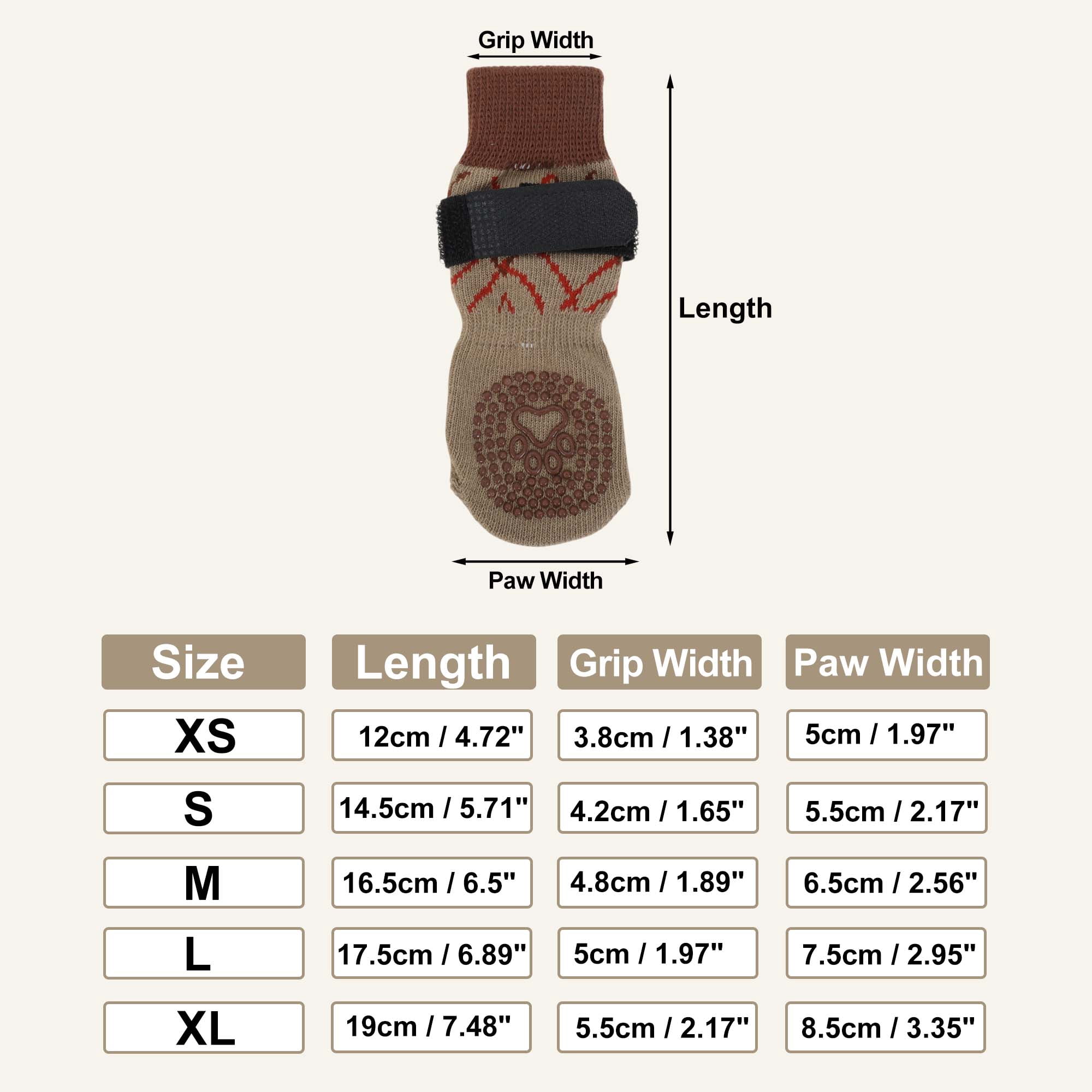 Unique Bargains 4Pcs Non-Slip Dog Socks with Adjustable Tapes Beige M