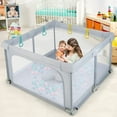 thumbnail image 3 of OLAKIDS Baby Playpen Foldable, 50’’x50’’ Large Baby Playard for Toddlers with Gate, Soft Visible Mesh, Indoor Outdoor Kids Activity Center Baby Fence with 4 Handlers 50 Ocean Balls (Gray), 3 of 9