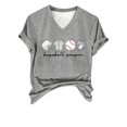 thumbnail image 4 of WZXFASHION T-shirt à Manches Courtes pour Femmes, Festival de Baseball, Couleur Unie, Imprimé Baseball, Col en V, Liquidation à 50 % de Rabais, 4 of 6