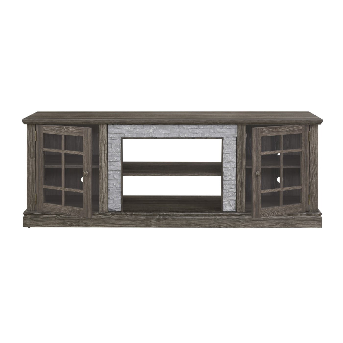 70" Modern TV Stand for 75 Inch TV, Faux Stone Media Console with 2-Door Storage Cabinet & Adjustable Shelves, Entertainment Center with Cable Management for Living Room, Grey