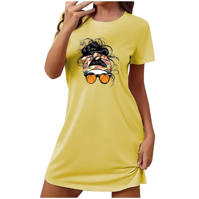Birdeem Chemises de Nuit pour Femmes Chemise de Nuit Courte Surdimensionnée Mode Imprimé Poitrine Manches Courtes
