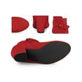 thumbnail image 2 of BLISSFUL STEP Round Toe Side Zip Buckle Block Heel Ankle Boots For Women Red 8, 2 of 4