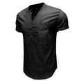 thumbnail image 5 of Hotian Men Short Sleeve Linen Henley Shirt with Pocket Black XL (One Size Smaller）, 5 of 5