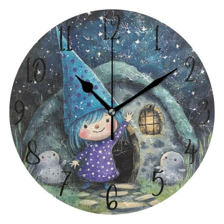 WOBOGO The Blue Fairy Wall Clock 10in Silent Mechanism Battery Operated Retro Style for Living Room Bedroom and Kitchen Black Pointer