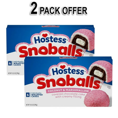 Hostess Snoballs Snack Cakes, Coconut & Marshmallow Covered Chocolate Cake, 10.5 oz Box 6 Count (2 Pack)