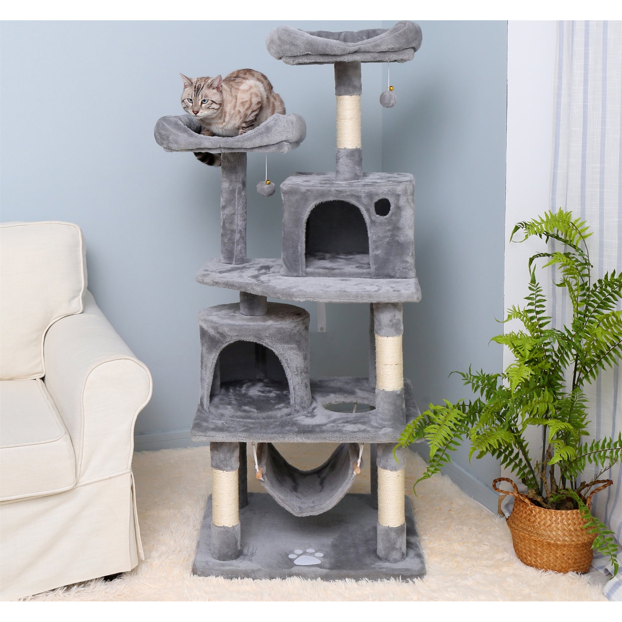 Kepooman 57 inch Cat Tree & Condo Scratching Post Tower with Cozy Perches, Light Gray Kepooman 57 inch Cat Tree & Condo Scratching Post Tower with Cozy Perches, Light Gray