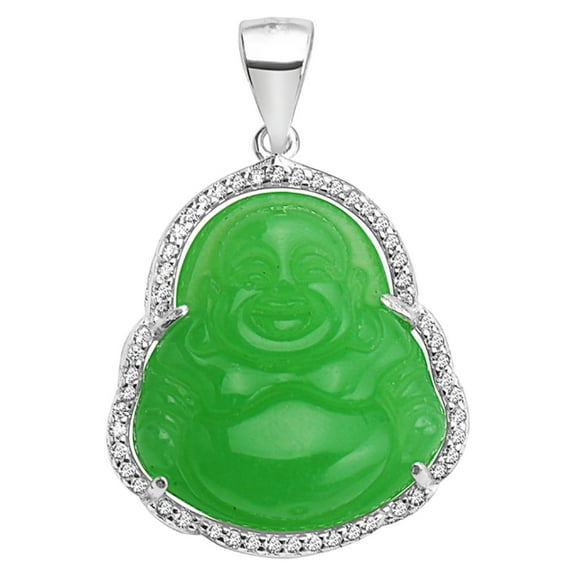 Sterling Silver Pendnat Necklace Buddha Jade Carved Buddha Silver Wrap