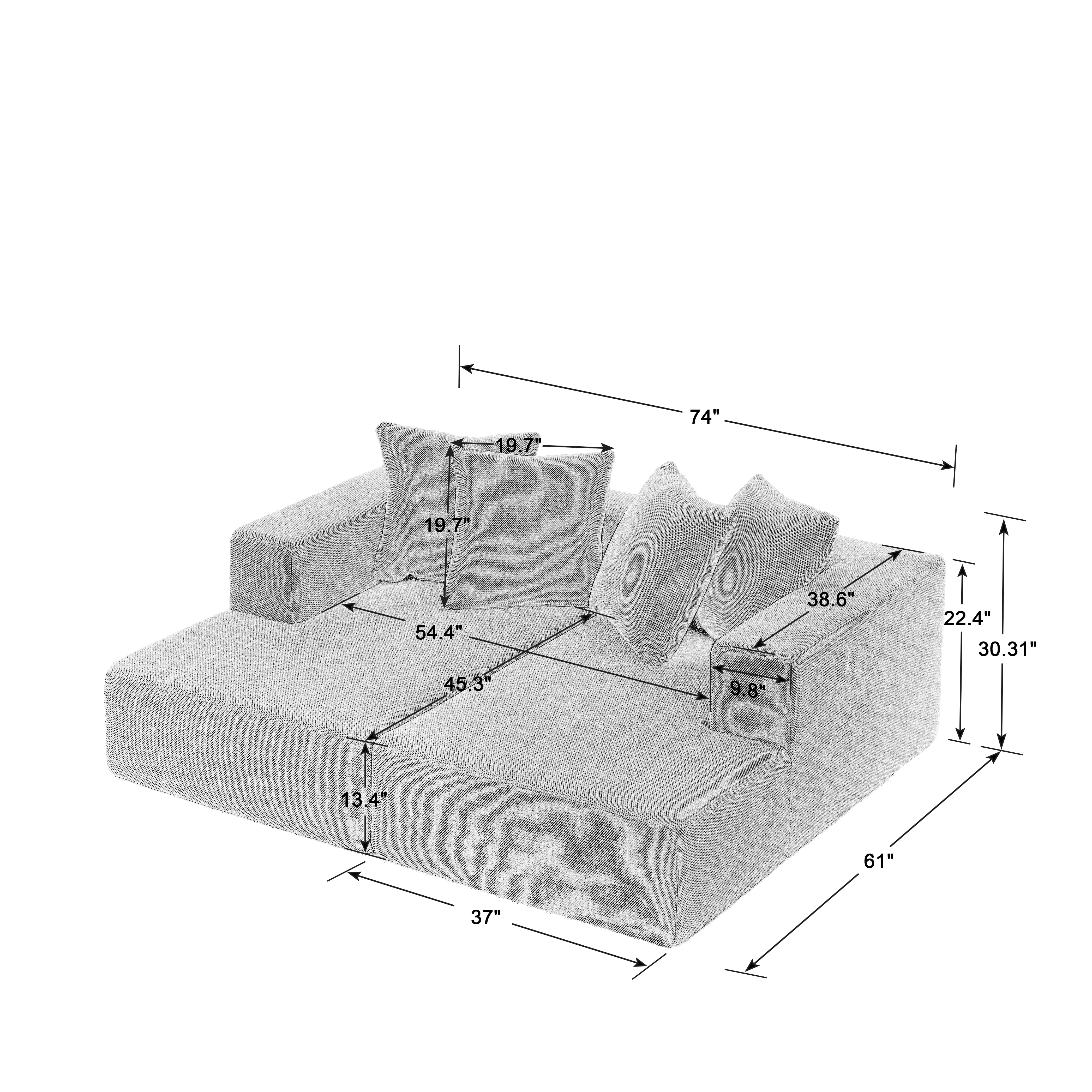 MAYEERTY Chenille Sectional Chaise Sofa, Mnimalist & Comfy Sleeper Couch for Apartment, 74×31" Blue