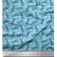 thumbnail image 1 of Soimoi Blue Japan Crepe Satin Fabric Leaves,Insect & Floral Artistic Decor Fabric Printed BTY 42 Inch Wide, 1 of 3