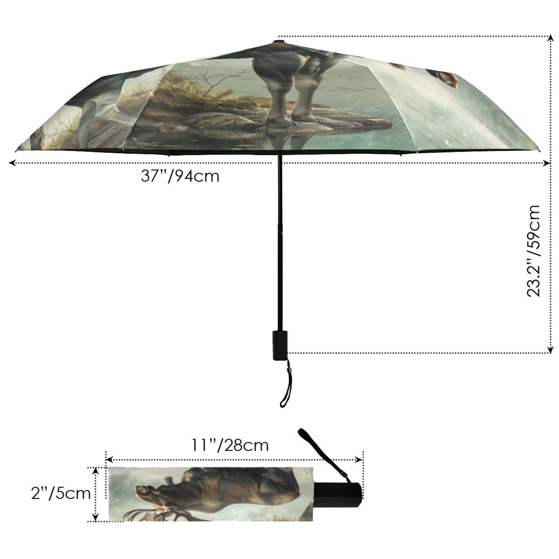 Compact Sun Umbrella Windproof Travel Umbrellas for Rain Strong Portable UV Protection Moose on Misty Lake