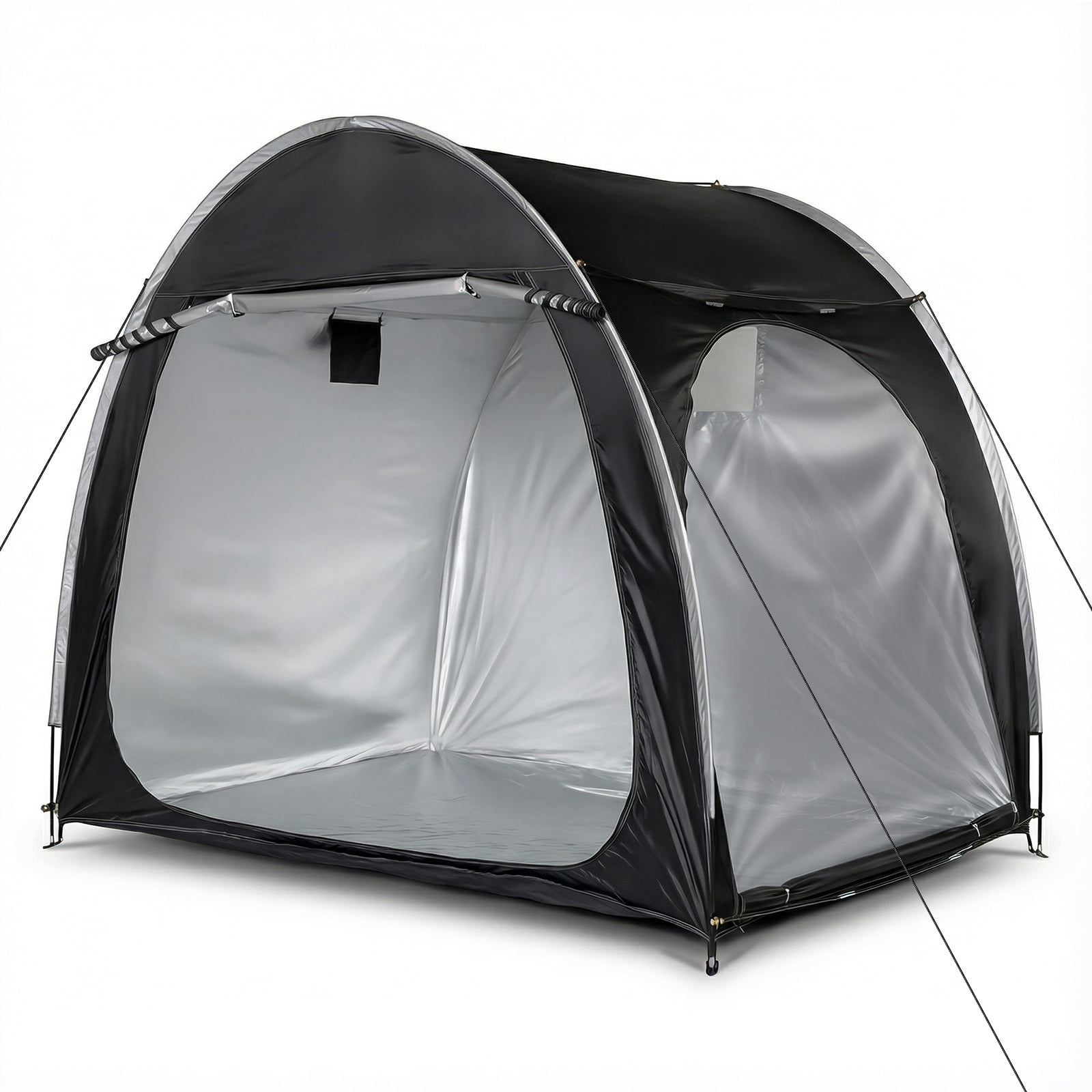 6.8x4.9FT Arc Bicycle Storage Shed, 210D PU Silver Coated Oxford, Black Fiberglass Frame, Front&Side Double Doors, Inner Storage Bag & Carry Bag, Black