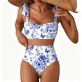 thumbnail image 2 of Delconic Women High Waist Bikini Set with Adjustable Shoulder Straps and Vertical Stripe Pattern Two Piece Swimsuit for Beach Pool, 2 of 4