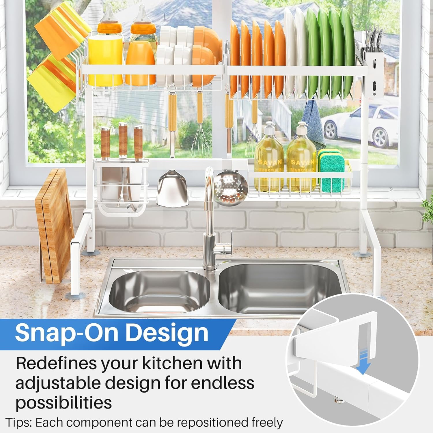NestE-Over The Sink Dish Drying Rack - Adjustable Dish Rack for Kitchen Counter, Metal (White)