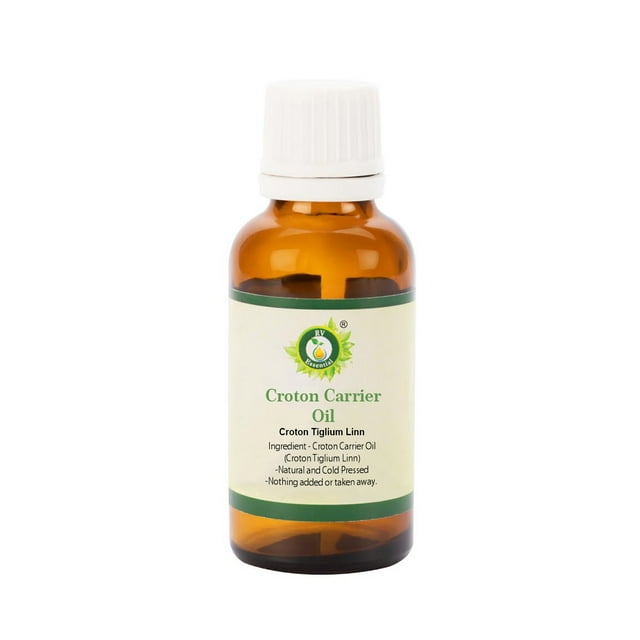 Croton Oil Croton Tiglium Linn For Skin Moisturizes Skin Anti Aging Reduces Scars For Hair For Digestion For Body Natural and Cold Pressed 30ml 1.01oz By R V Essential